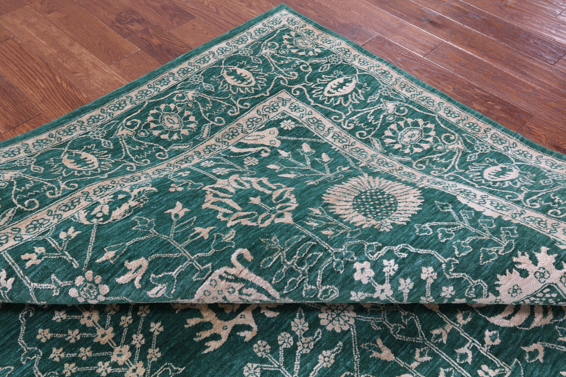 Green Persian Tabriz Hand Knotted Wool & Silk Rug - 8' 1" X 10' 2" - Golden Nile