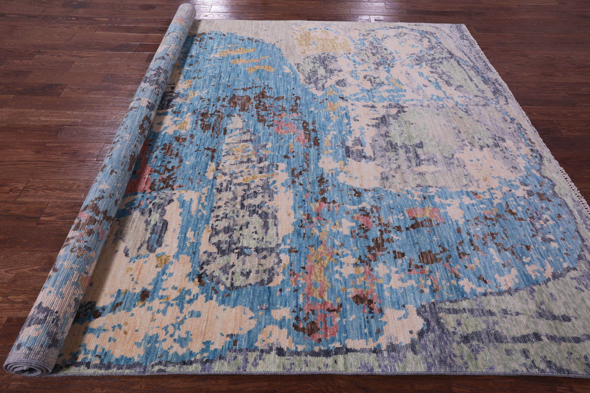 Abstract Contemporary Hand Knotted Wool Rug - 8' 0" X 9' 11" - Golden Nile
