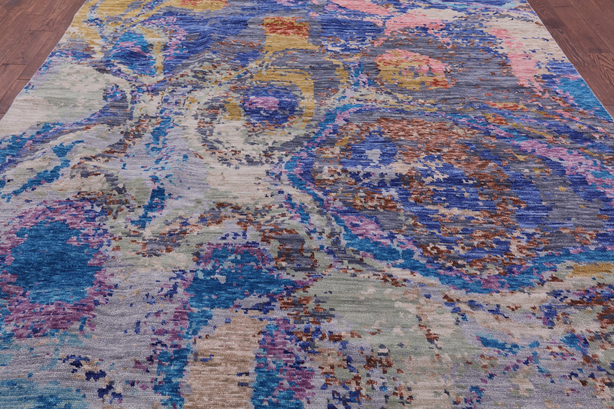 Abstract Contemporary Hand Knotted Wool Rug - 9' 0" X 11' 9" - Golden Nile
