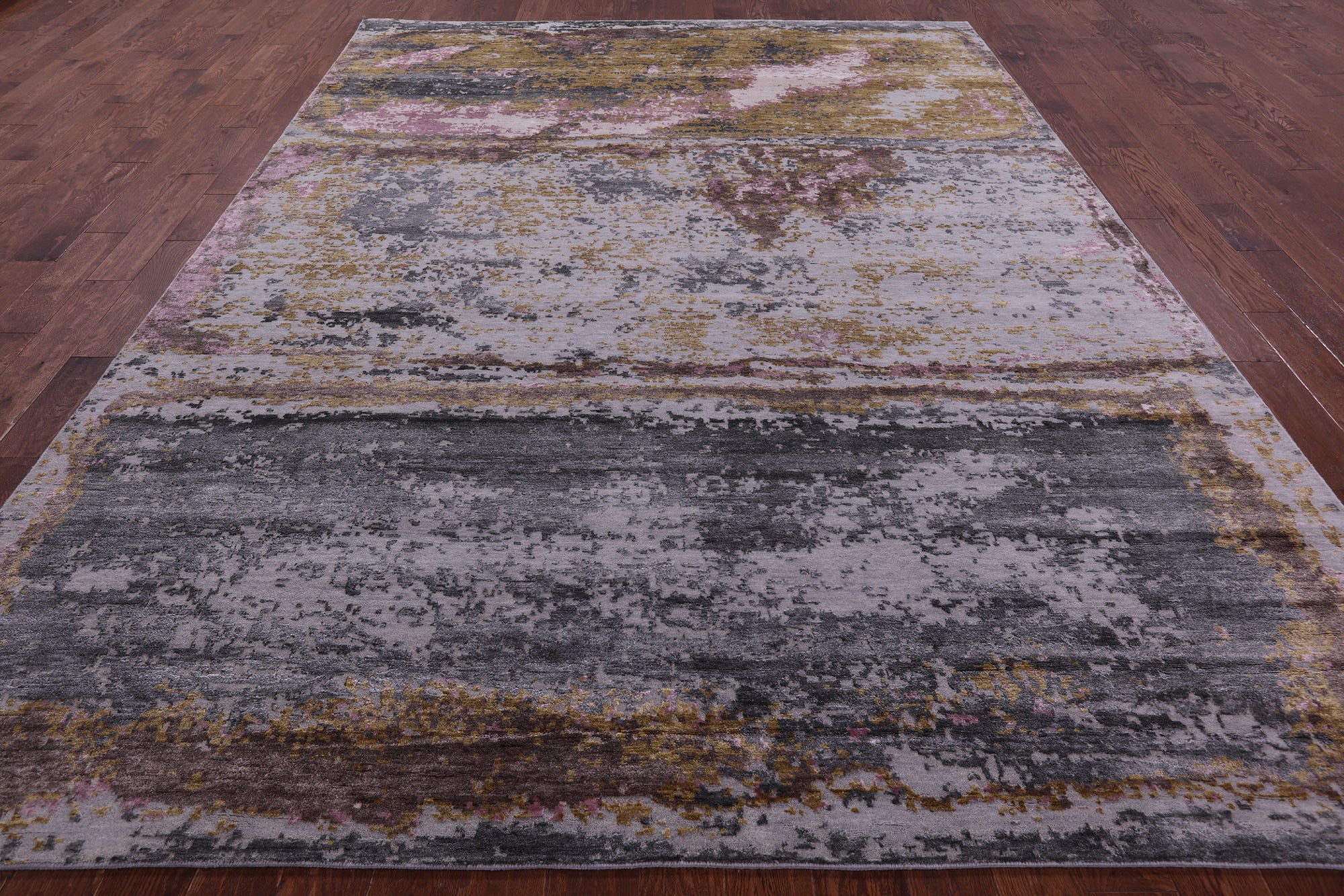 Abstract Contemporary Handmade Wool & Silk Rug - 8' 9" X 12' 0" - Golden Nile