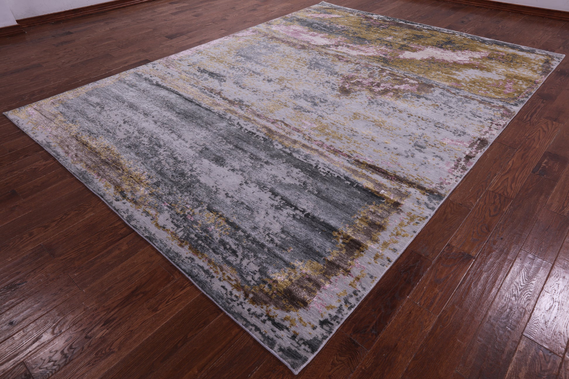 Abstract Contemporary Handmade Wool & Silk Rug - 8' 9" X 12' 0" - Golden Nile
