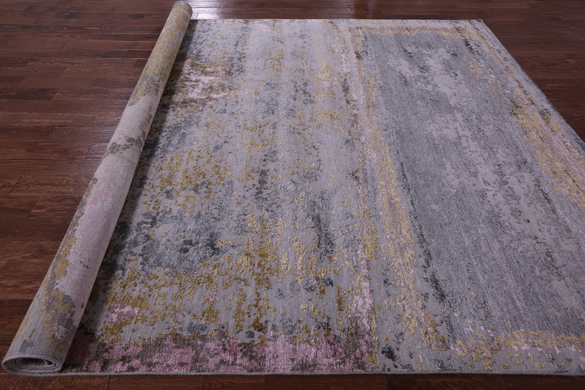 Abstract Contemporary Handmade Wool & Silk Rug - 8' 9" X 12' 0" - Golden Nile