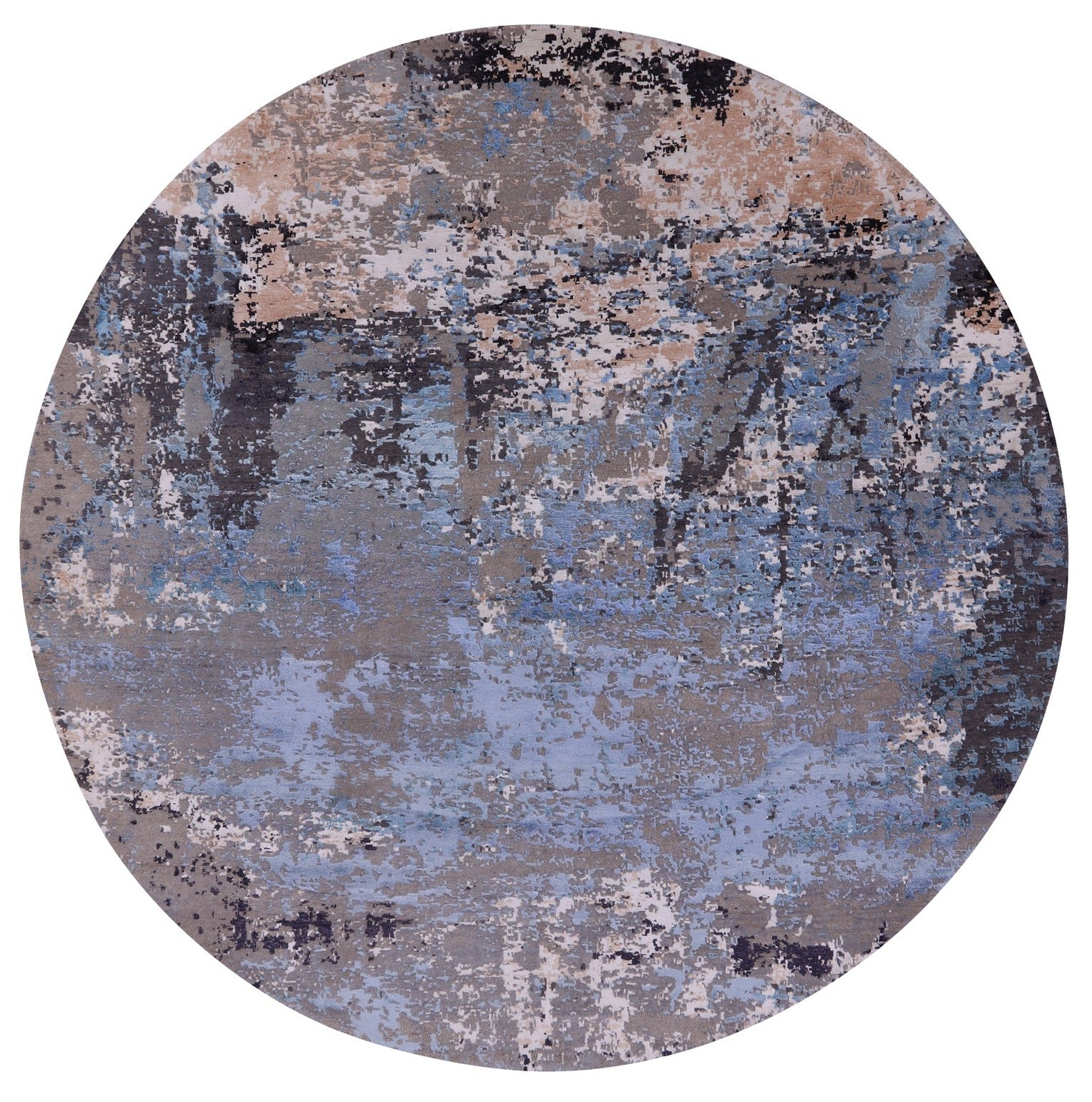 Round Abstract Contemporary Hand Knotted Wool & Silk Rug - 7' 11" X 8' 0" - Golden Nile