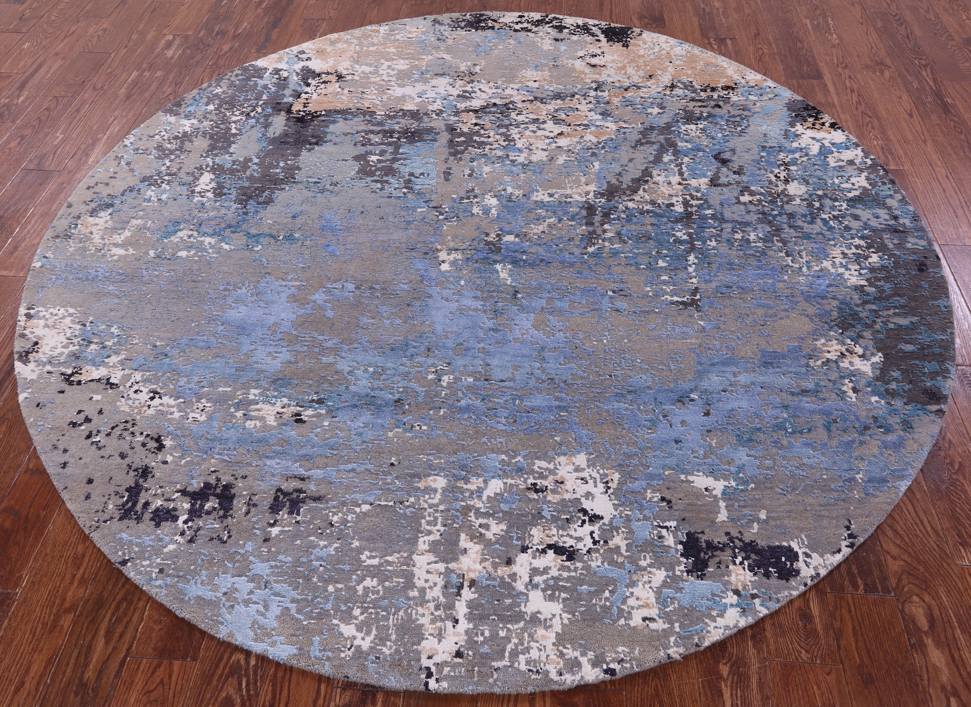 Round Abstract Contemporary Hand Knotted Wool & Silk Rug - 7' 11" X 8' 0" - Golden Nile