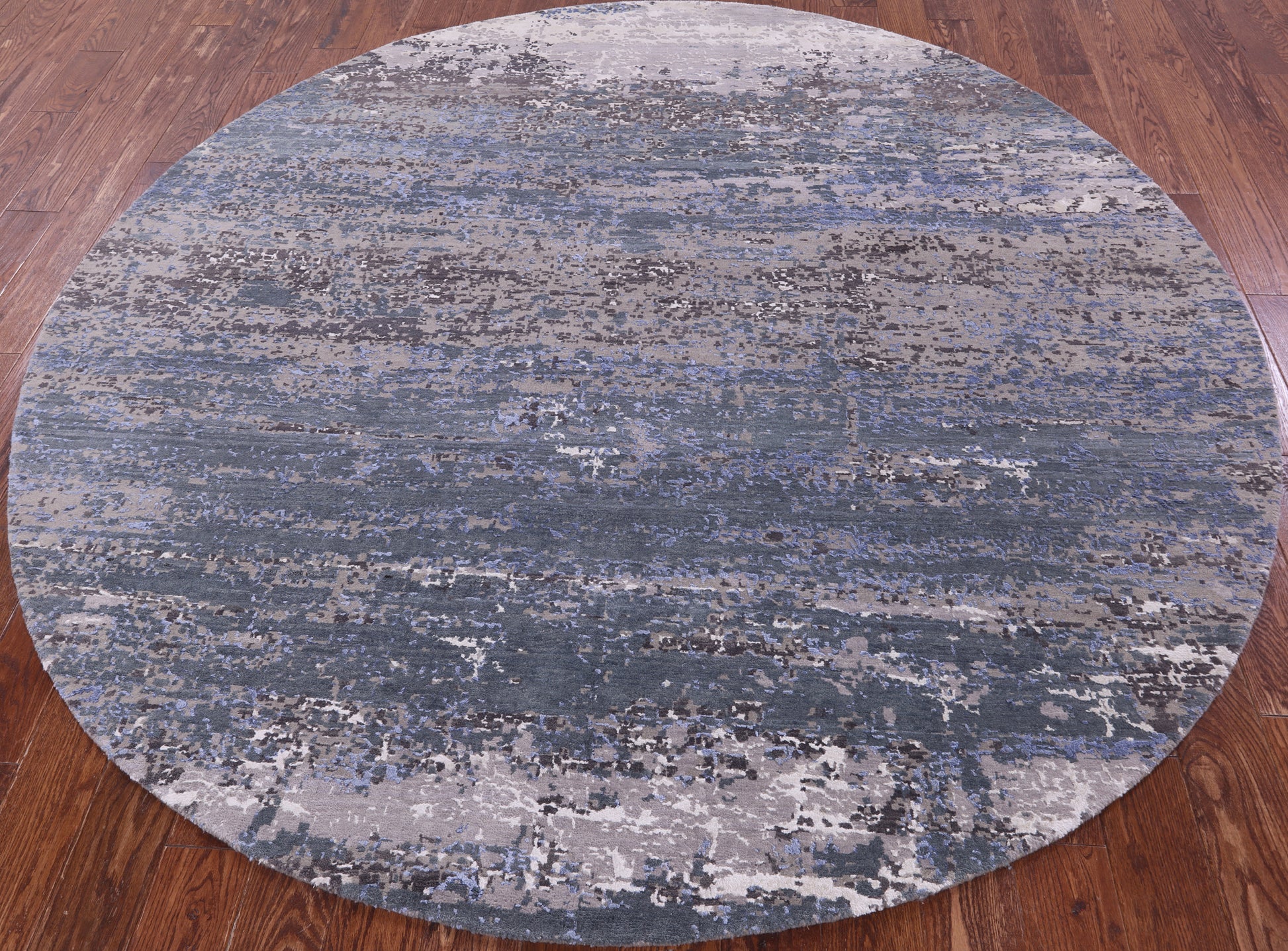 Round Abstract Contemporary Handmade Wool & Silk Rug - 7' 11" X 7' 11" - Golden Nile