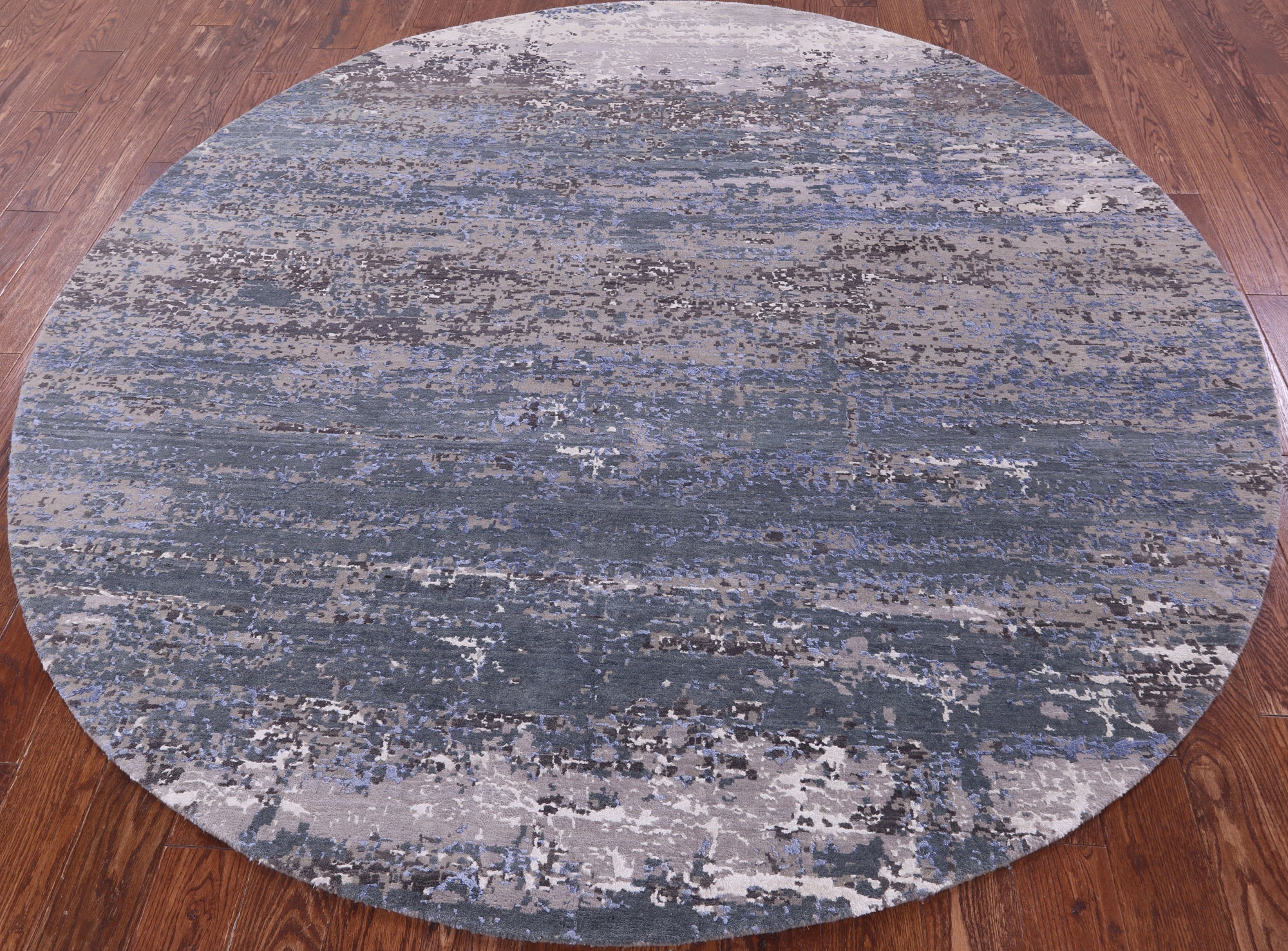 Round Abstract Contemporary Handmade Wool & Silk Rug - 7' 11" X 7' 11" - Golden Nile