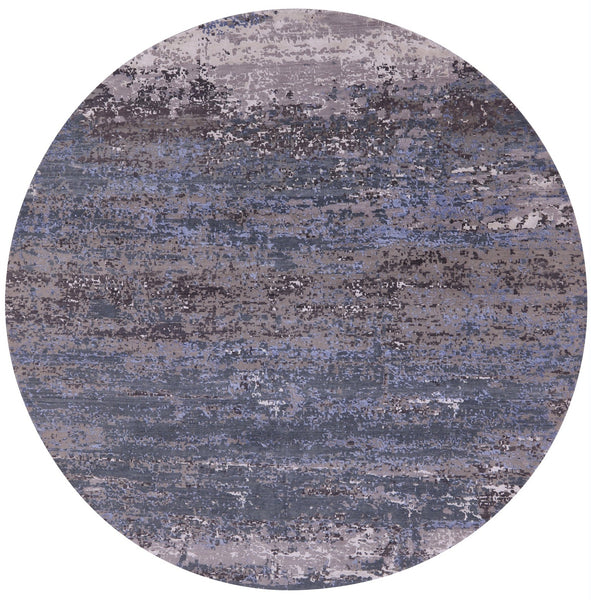 Round Abstract Contemporary Handmade Wool & Silk Rug - 7' 11" X 7' 11" - Golden Nile