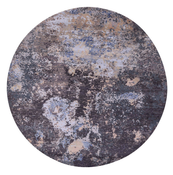 Round Abstract Contemporary Hand Knotted Wool & Silk Rug - 8' 0" X 8' 0" - Golden Nile