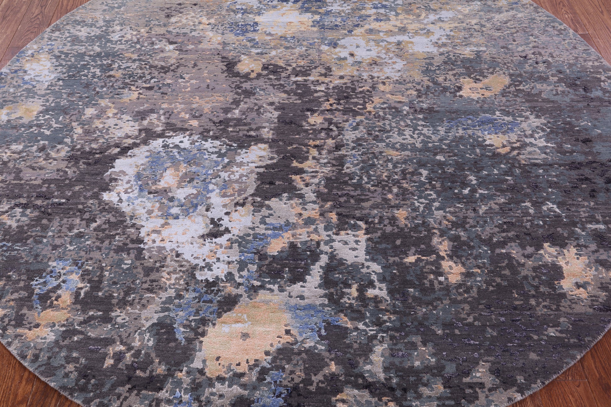 Round Abstract Contemporary Hand Knotted Wool & Silk Rug - 8' 0" X 8' 0" - Golden Nile