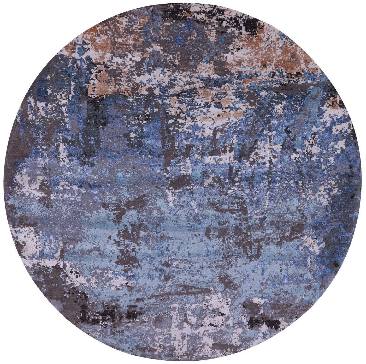 Round Abstract Contemporary Hand Knotted Wool & Silk Rug - 7' 11" X 8' 1" - Golden Nile