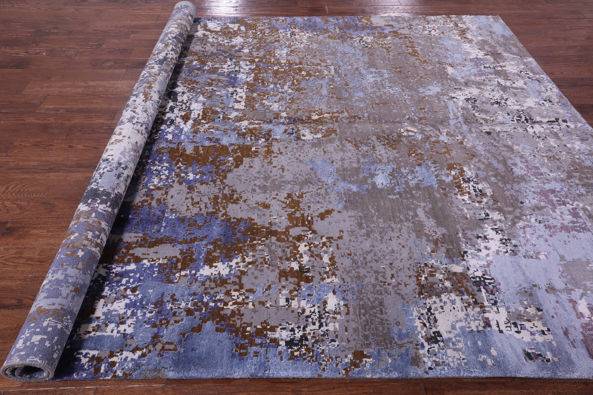 Abstract Contemporary Handmade Wool & Silk Rug - 8' 1" X 10' 0" - Golden Nile