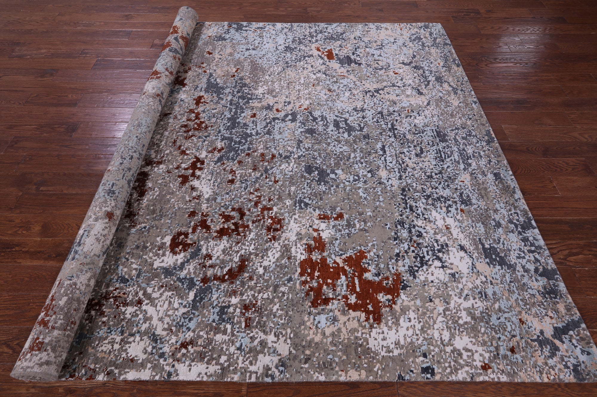 Abstract Contemporary Handmade Wool & Silk Rug - 8' 1" X 10' 2" - Golden Nile