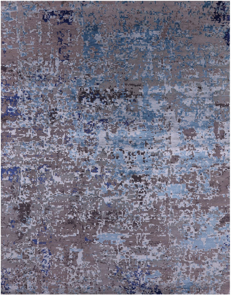Abstract Contemporary Hand Knotted Wool & Silk Rug - 7' 11" X 10' 1" - Golden Nile