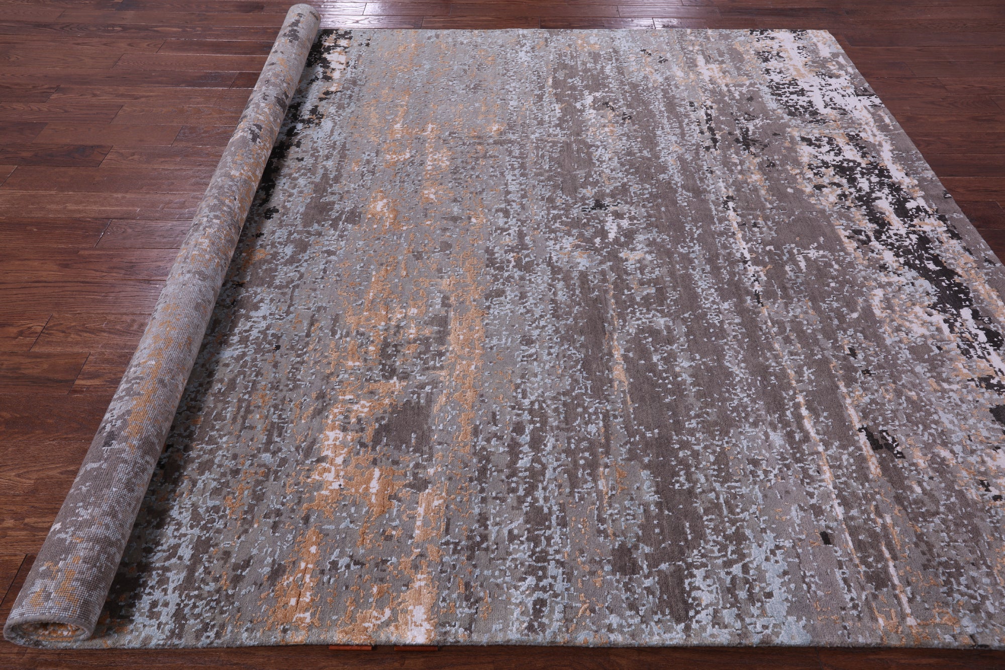 Abstract Contemporary Hand Knotted Wool & Silk Rug - 8' 0" X 9' 11" - Golden Nile