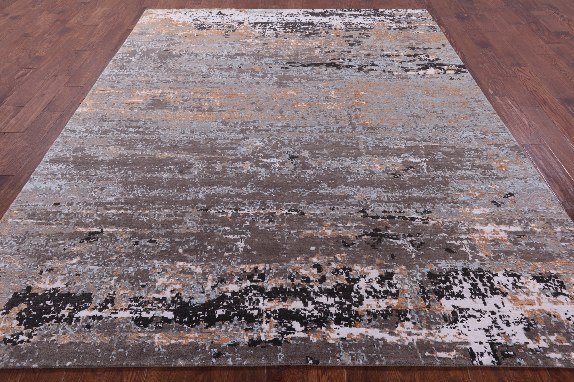 Abstract Contemporary Hand Knotted Wool & Silk Rug - 8' 0" X 9' 11" - Golden Nile