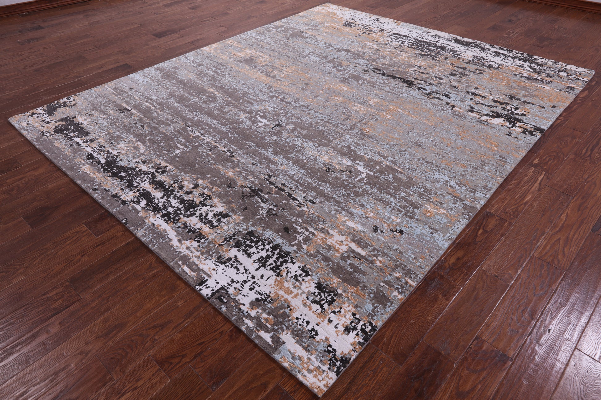 Abstract Contemporary Hand Knotted Wool & Silk Rug - 8' 0" X 9' 11" - Golden Nile