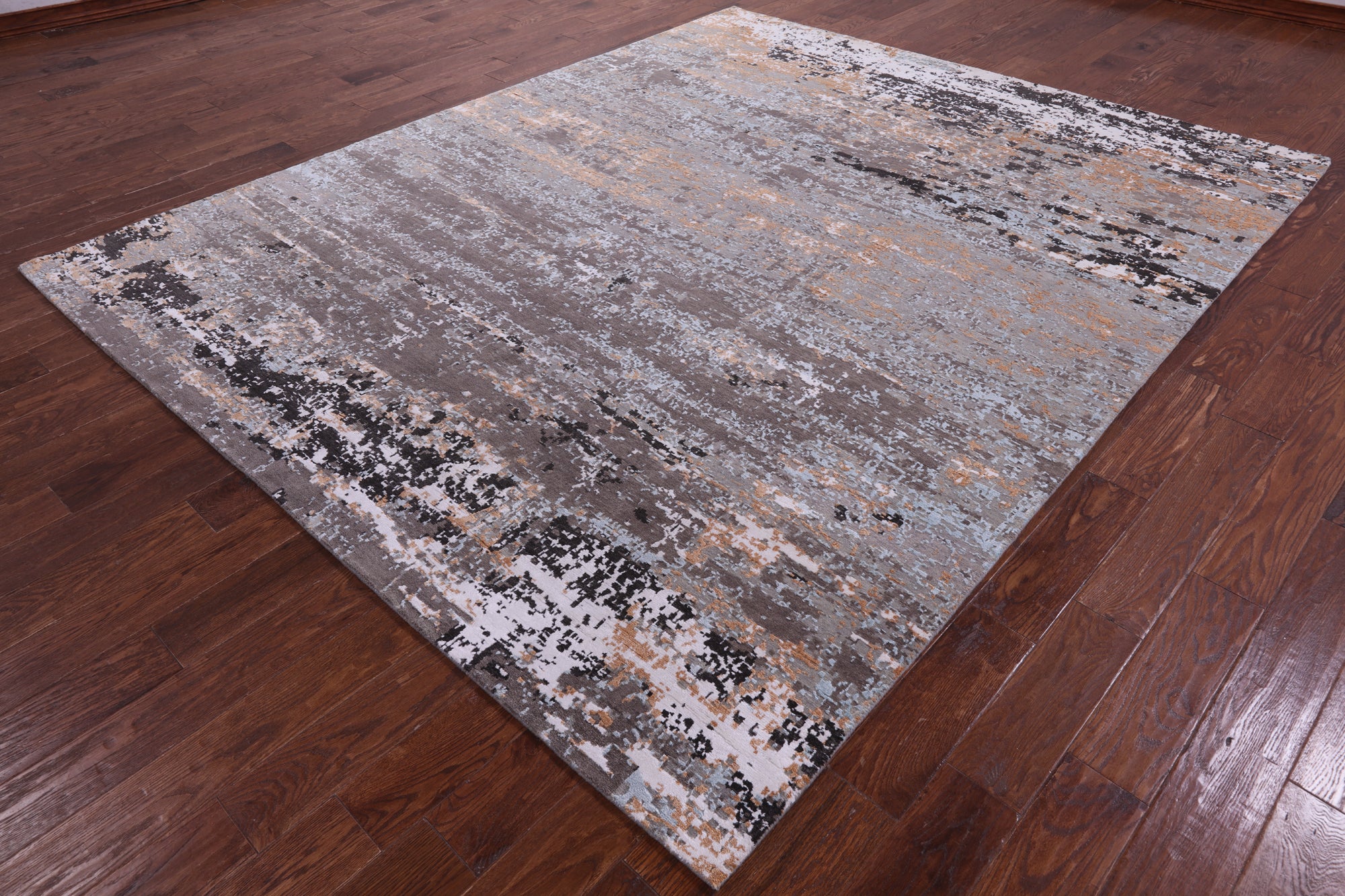 Abstract Contemporary Hand Knotted Wool & Silk Rug - 8' 0" X 9' 11" - Golden Nile