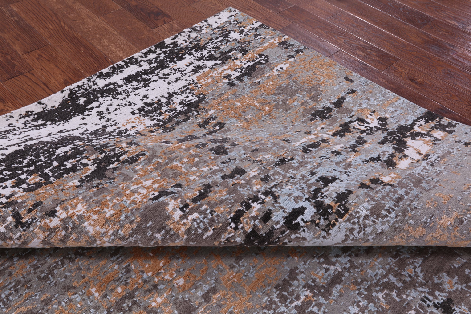 Abstract Contemporary Hand Knotted Wool & Silk Rug - 8' 0" X 9' 11" - Golden Nile