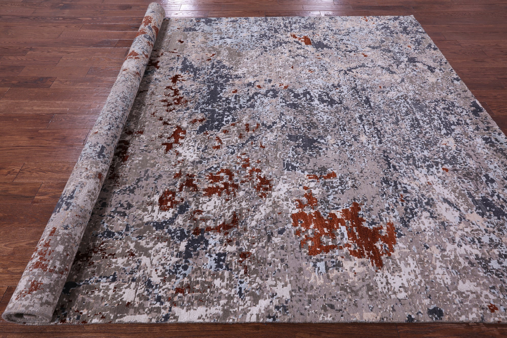 Abstract Contemporary Hand Knotted Wool & Silk Rug - 7' 11" X 10' 4" - Golden Nile