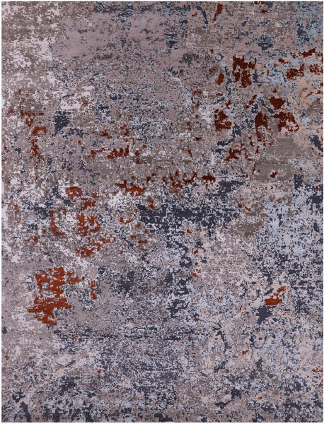 Abstract Contemporary Hand Knotted Wool & Silk Rug - 7' 11" X 10' 4" - Golden Nile