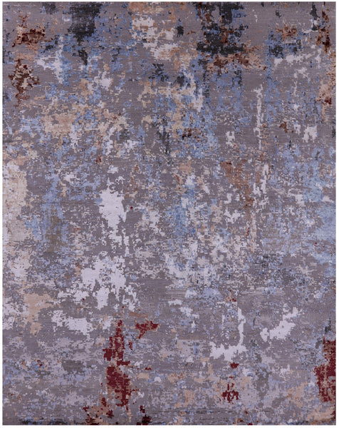 Abstract Contemporary Handmade Wool & Silk Rug - 8' 1" X 10' 0" - Golden Nile