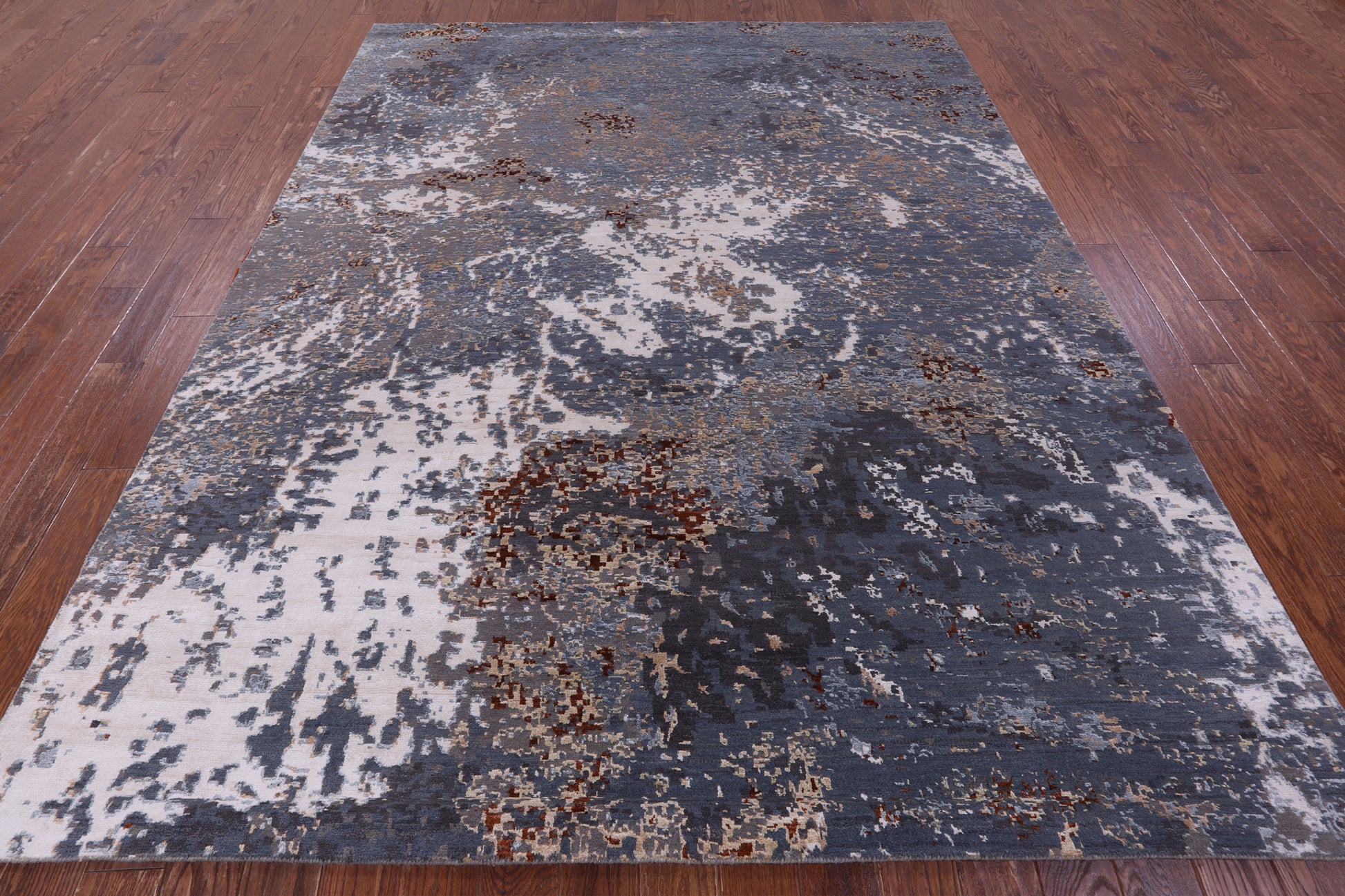 Abstract Contemporary Handmade Wool & Silk Rug - 8' 0" X 10' 3" - Golden Nile