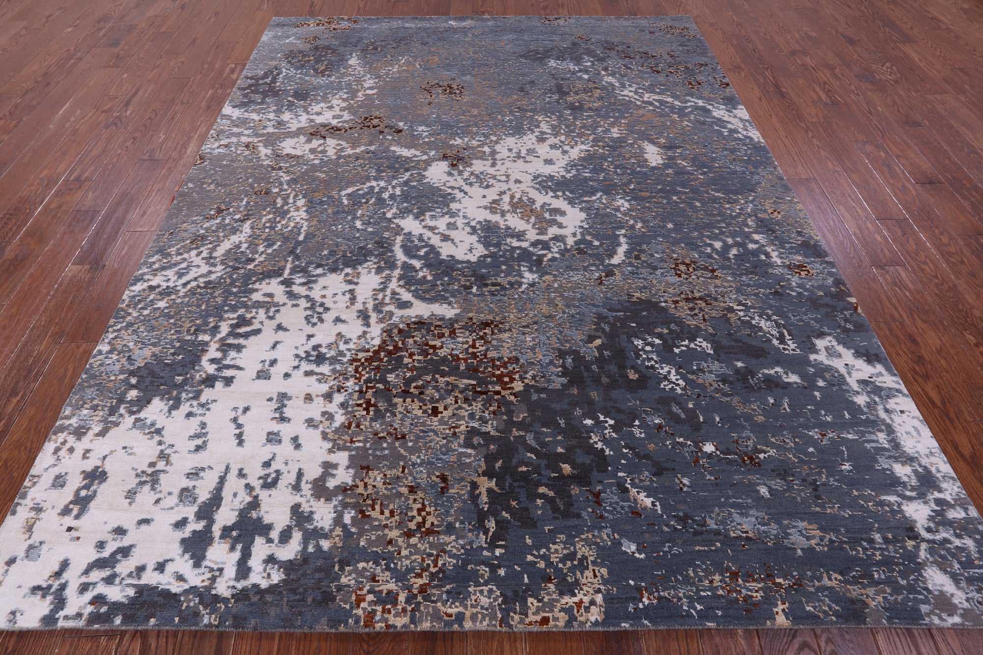 Abstract Contemporary Handmade Wool & Silk Rug - 8' 0" X 10' 3" - Golden Nile