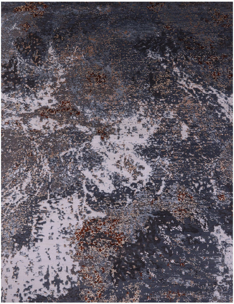 Abstract Contemporary Handmade Wool & Silk Rug - 8' 0" X 10' 3" - Golden Nile