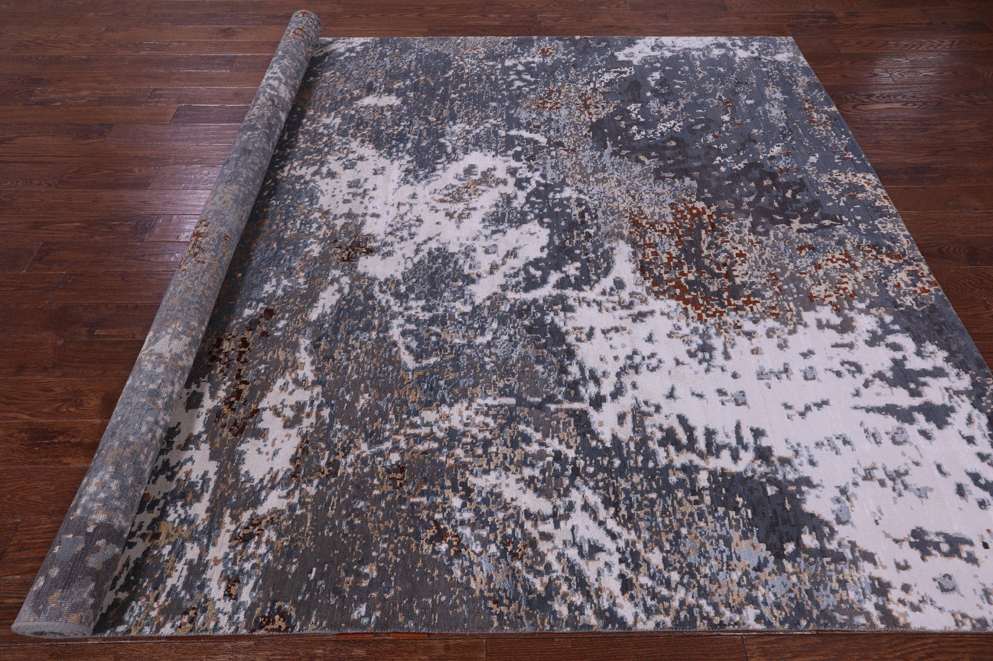 Abstract Contemporary Handmade Wool & Silk Rug - 8' 0" X 10' 3" - Golden Nile