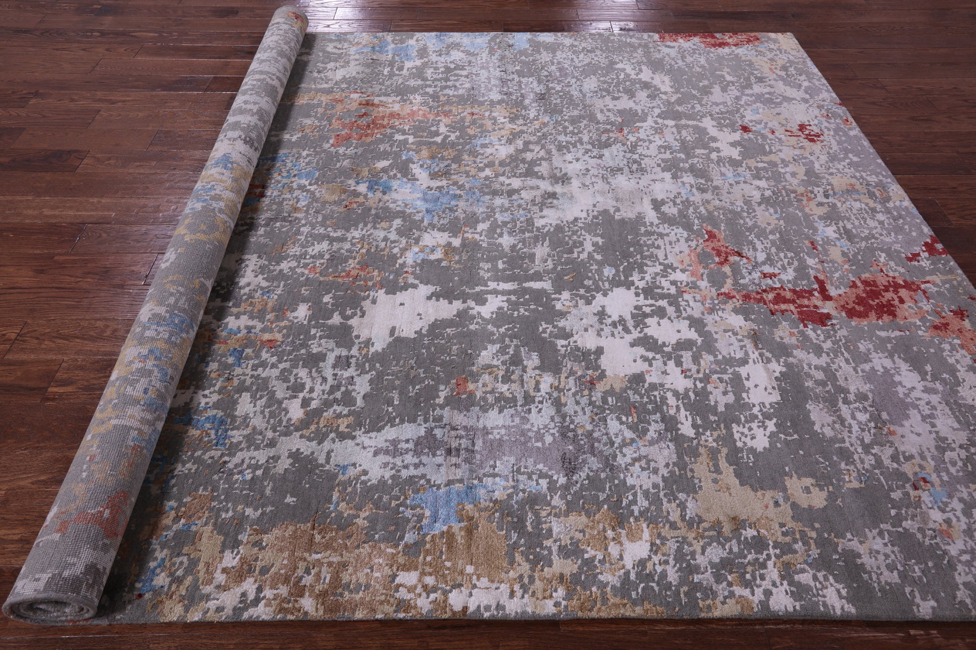 Abstract Contemporary Hand Knotted Wool & Silk Rug - 8' 0" X 10' 3" - Golden Nile