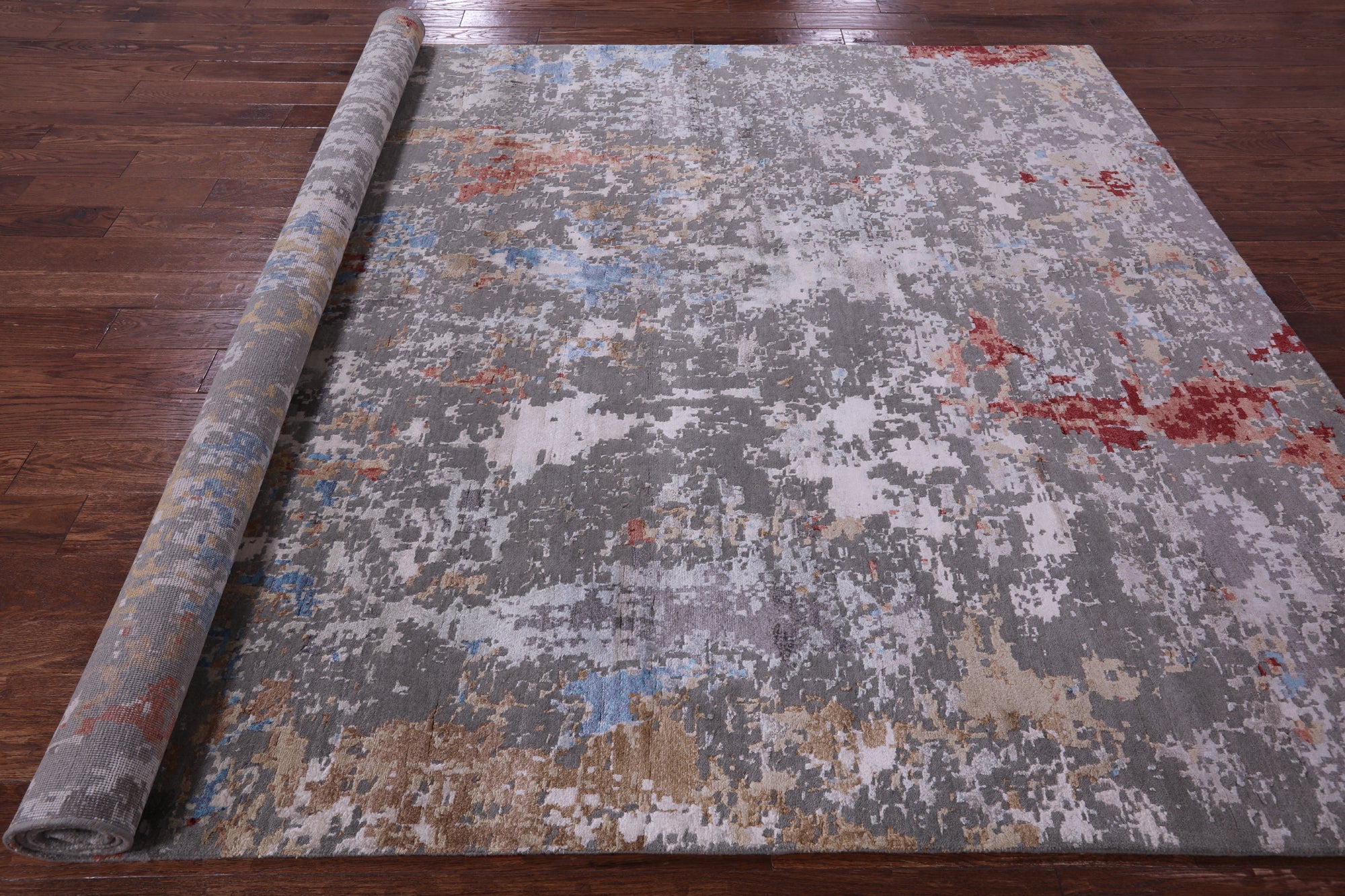 Abstract Contemporary Hand Knotted Wool & Silk Rug - 8' 0" X 10' 3" - Golden Nile