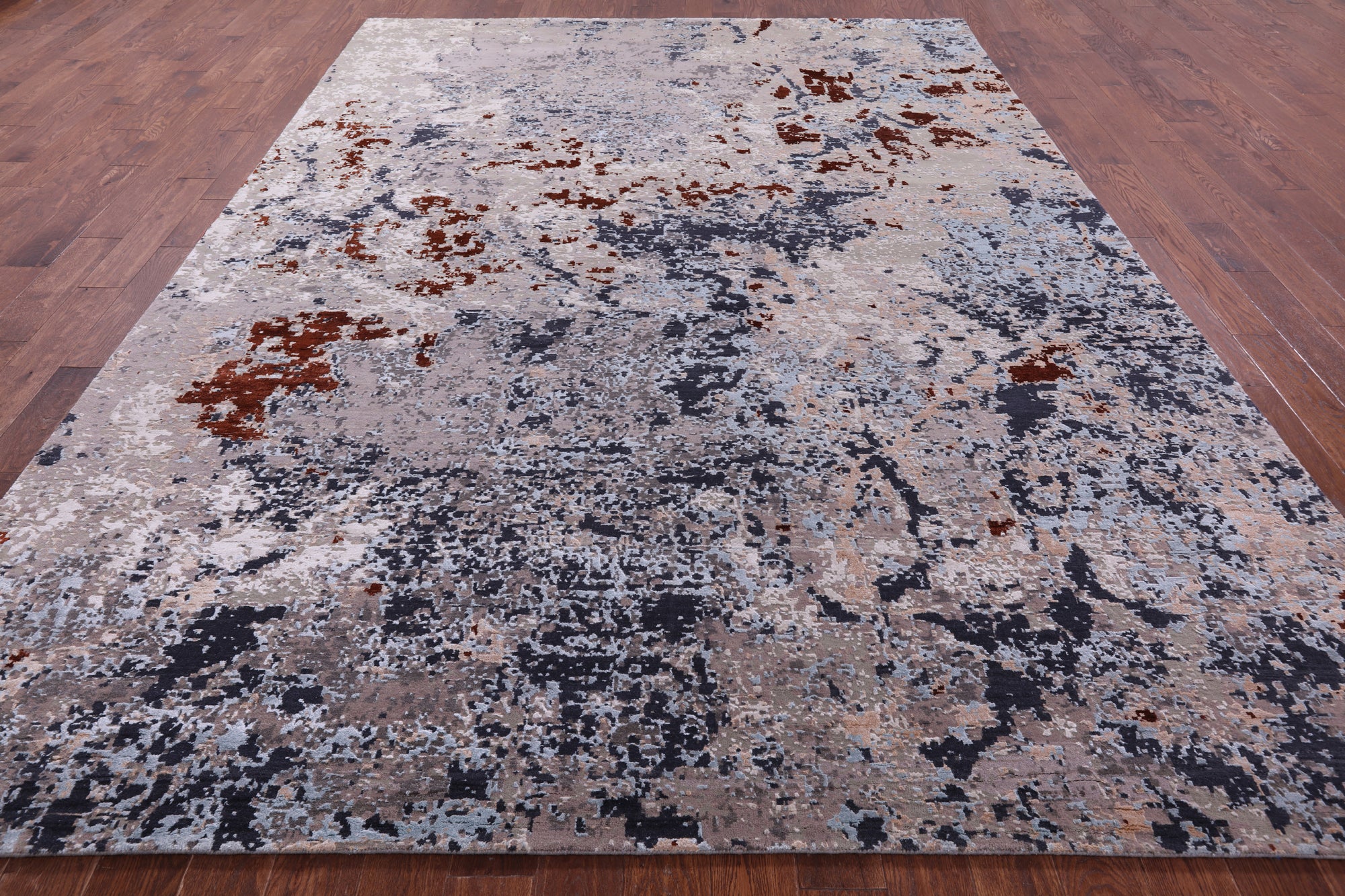 Abstract Contemporary Handmade Wool & Silk Rug - 8' 11" X 12' 1" - Golden Nile