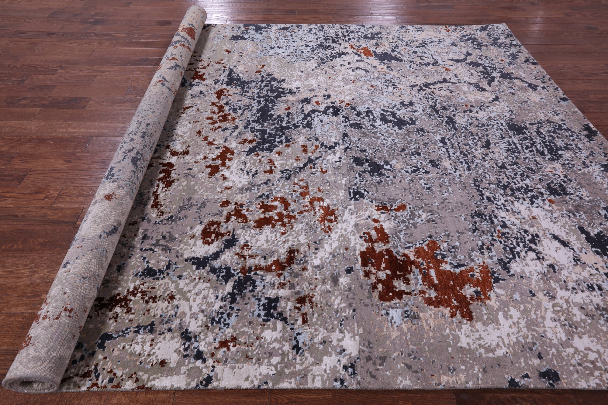 Abstract Contemporary Handmade Wool & Silk Rug - 8' 11" X 12' 1" - Golden Nile