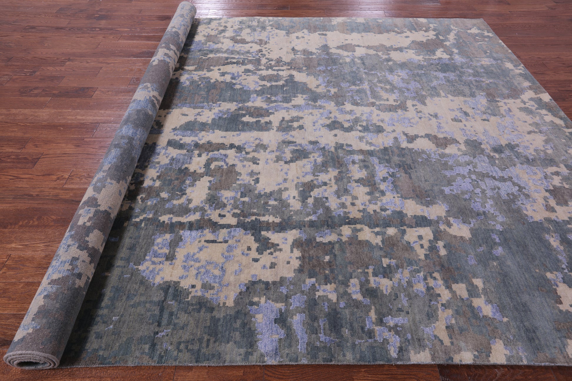 Abstract Contemporary Hand Knotted Wool & Silk Rug - 9' 2" X 12' 1" - Golden Nile