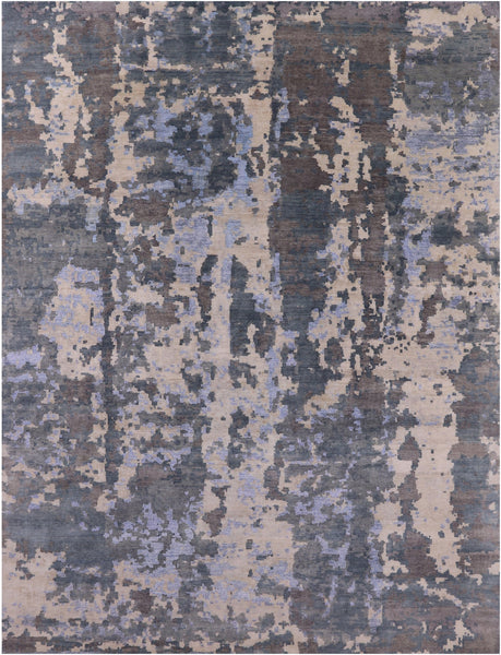 Abstract Contemporary Hand Knotted Wool & Silk Rug - 9' 2" X 12' 1" - Golden Nile