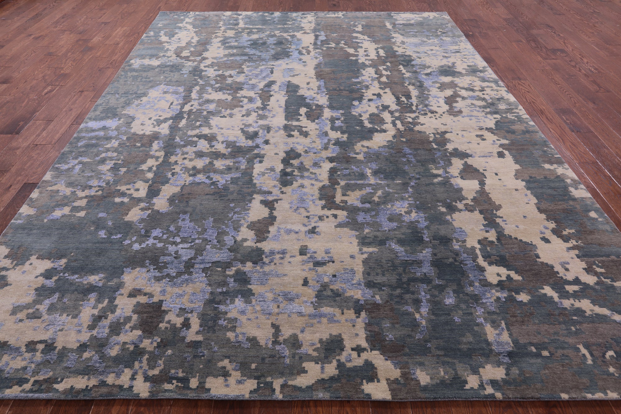 Abstract Contemporary Hand Knotted Wool & Silk Rug - 9' 2" X 12' 1" - Golden Nile