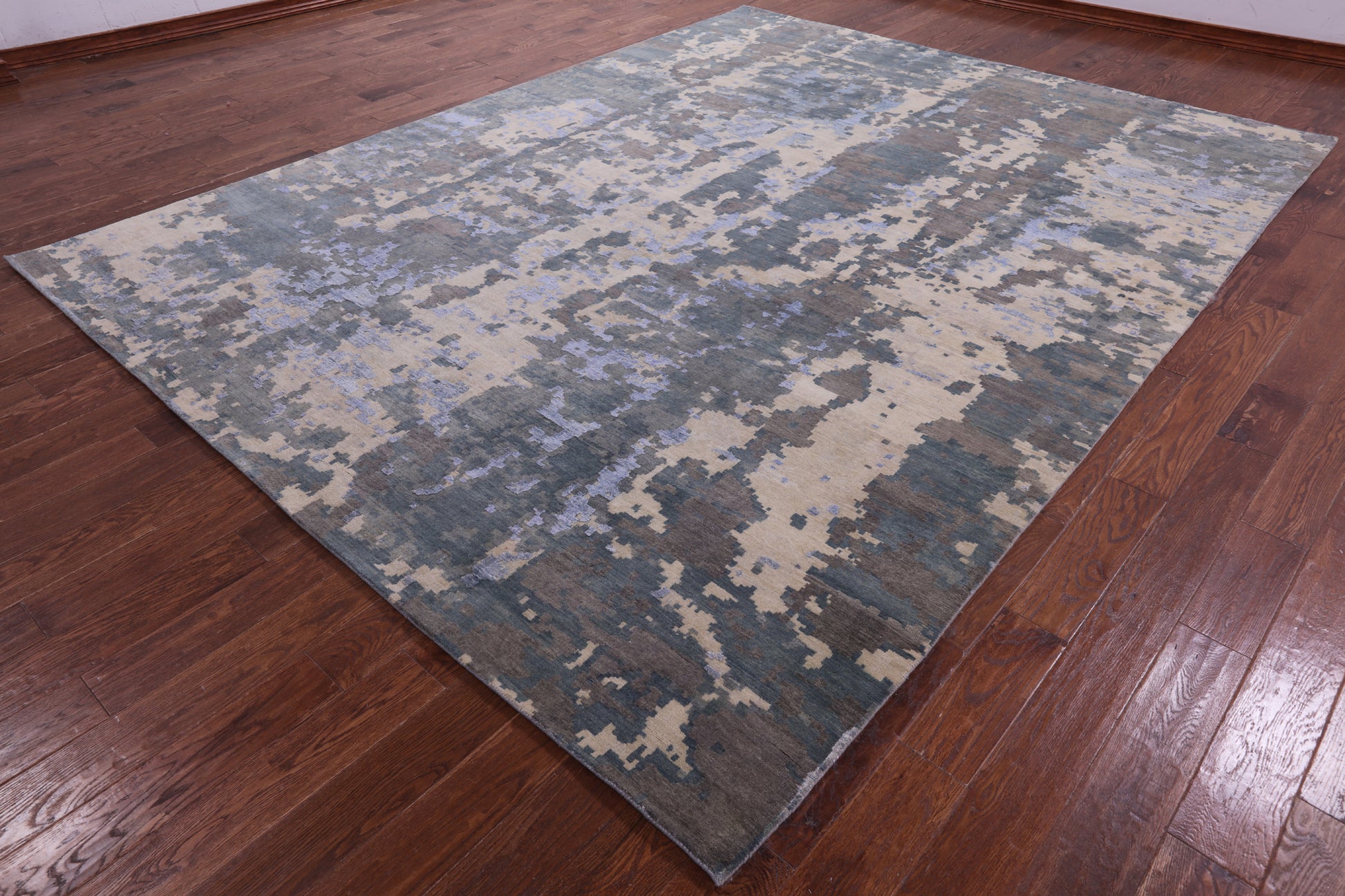 Abstract Contemporary Hand Knotted Wool & Silk Rug - 9' 2" X 12' 1" - Golden Nile