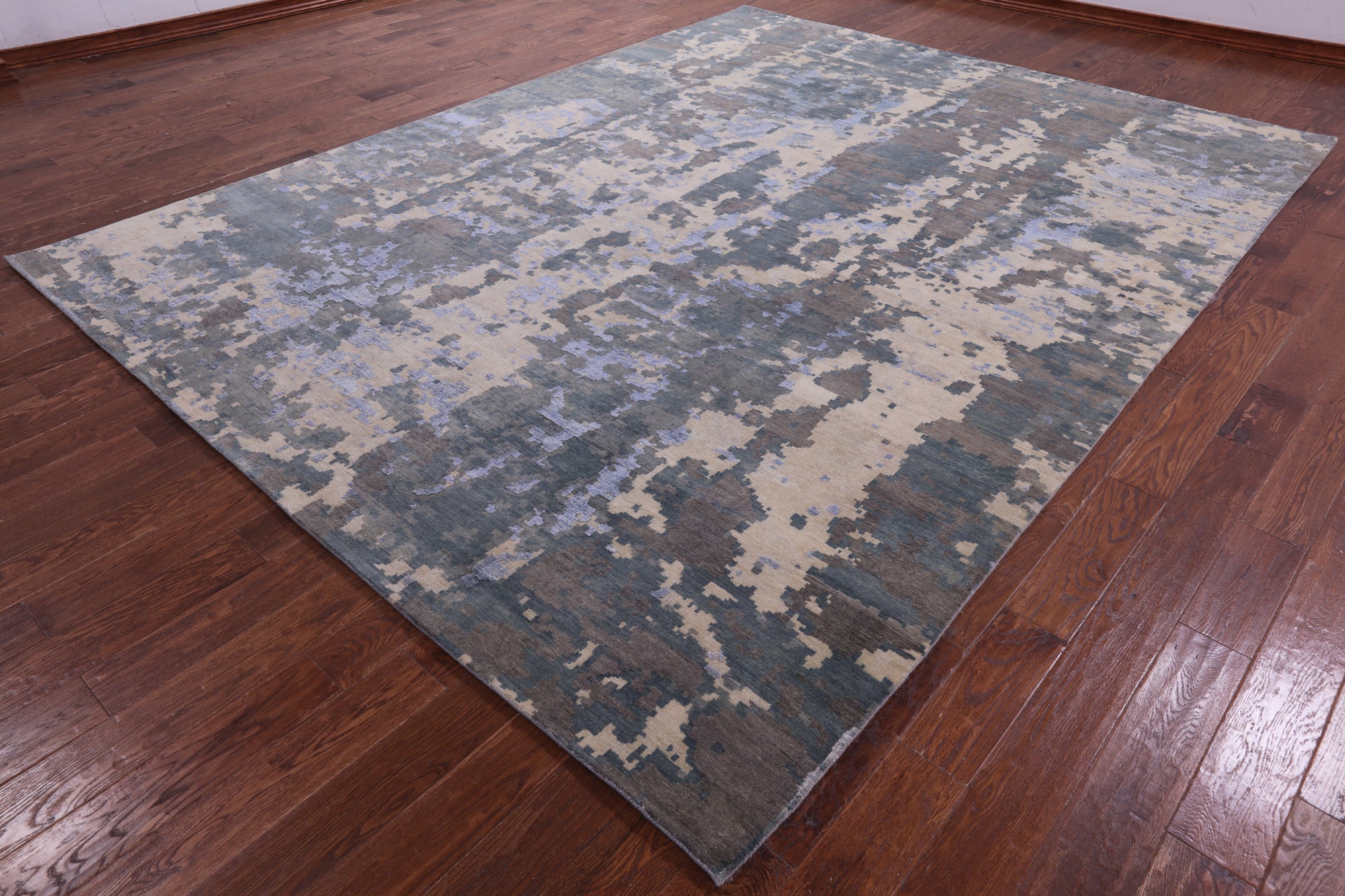 Abstract Contemporary Hand Knotted Wool & Silk Rug - 9' 2" X 12' 1" - Golden Nile