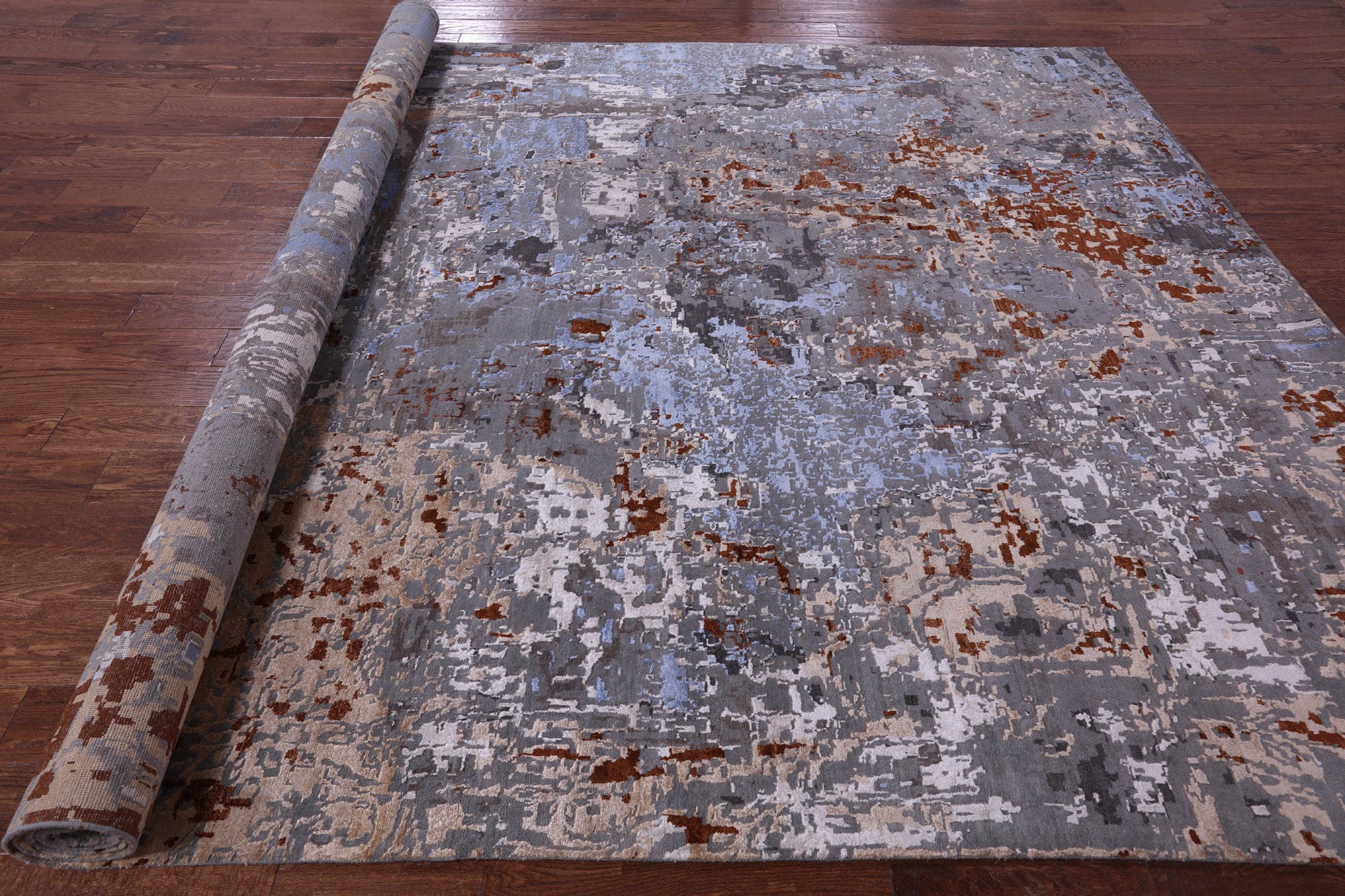 Abstract Contemporary Hand Knotted Wool & Silk Rug - 9' 0" X 12' 3" - Golden Nile