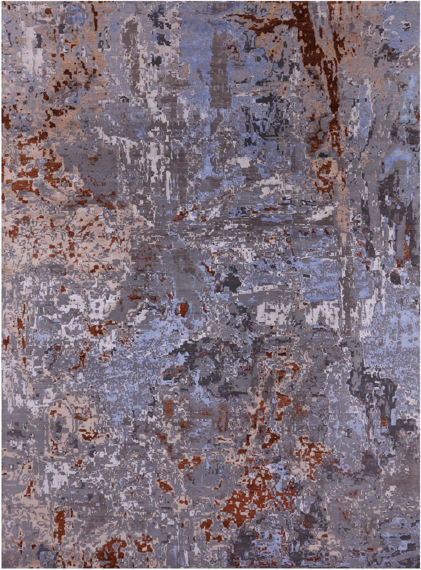 Abstract Contemporary Hand Knotted Wool & Silk Rug - 9' 0" X 12' 3" - Golden Nile