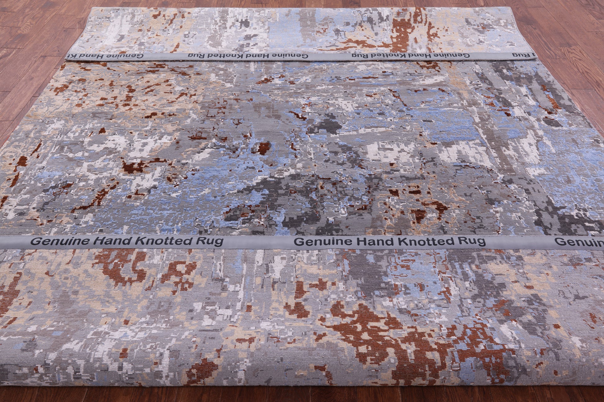 Abstract Contemporary Hand Knotted Wool & Silk Rug - 9' 0" X 12' 3" - Golden Nile