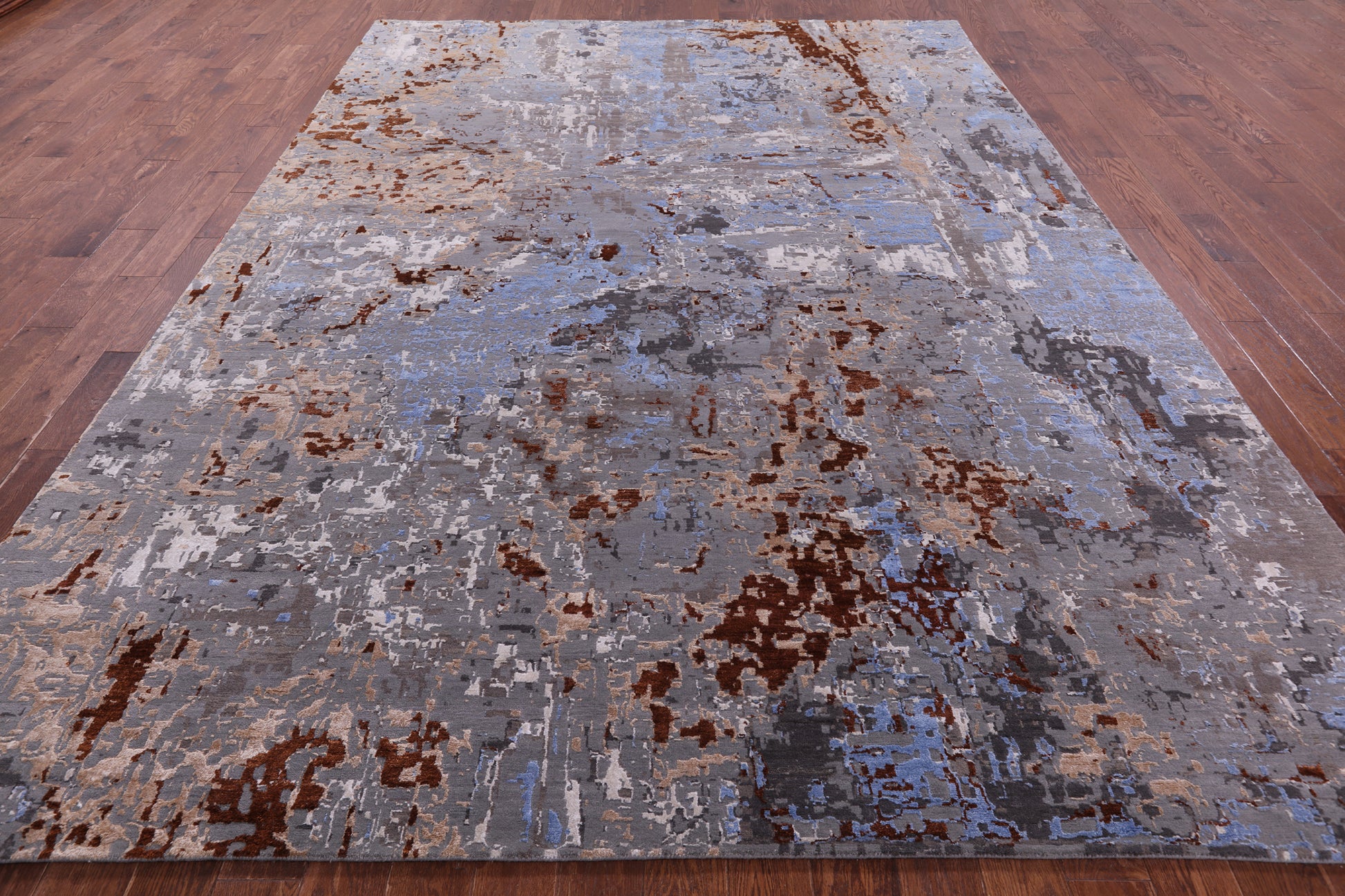 Abstract Contemporary Hand Knotted Wool & Silk Rug - 9' 0" X 12' 3" - Golden Nile