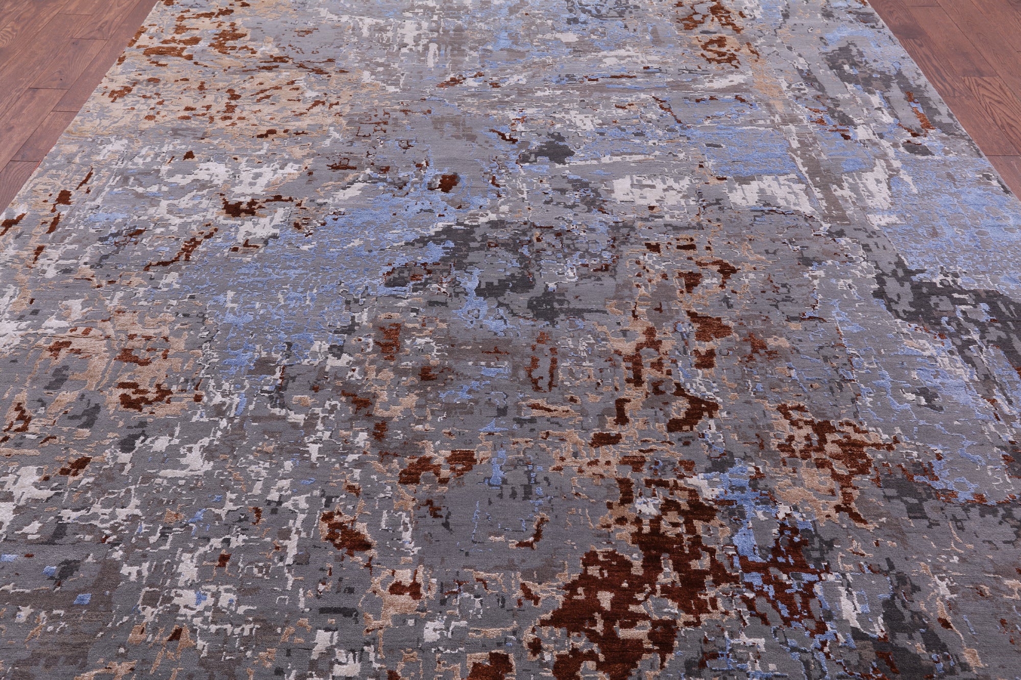 Abstract Contemporary Hand Knotted Wool & Silk Rug - 9' 0" X 12' 3" - Golden Nile