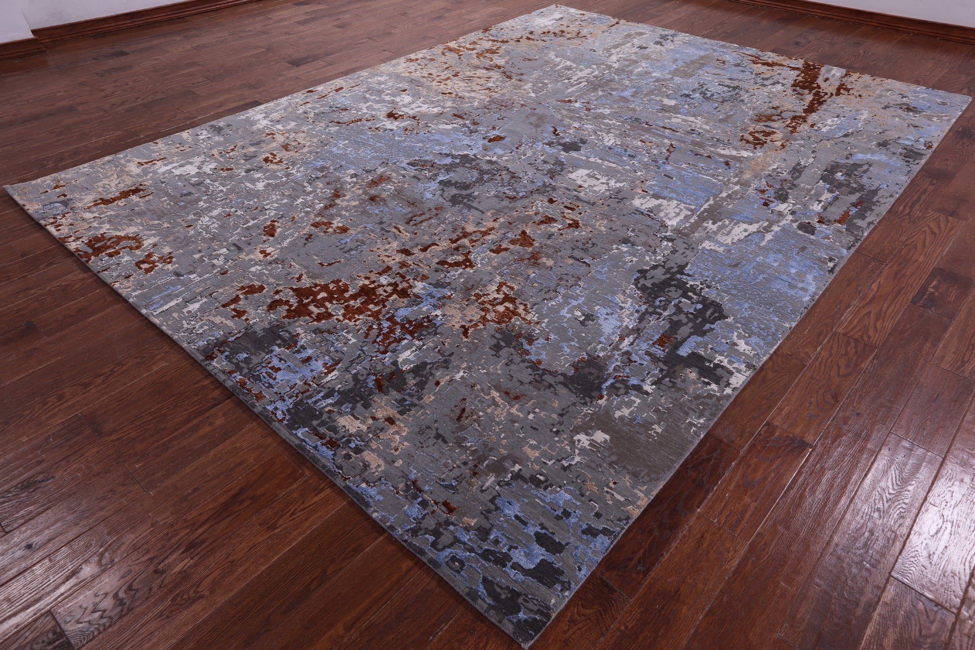 Abstract Contemporary Hand Knotted Wool & Silk Rug - 9' 0" X 12' 3" - Golden Nile