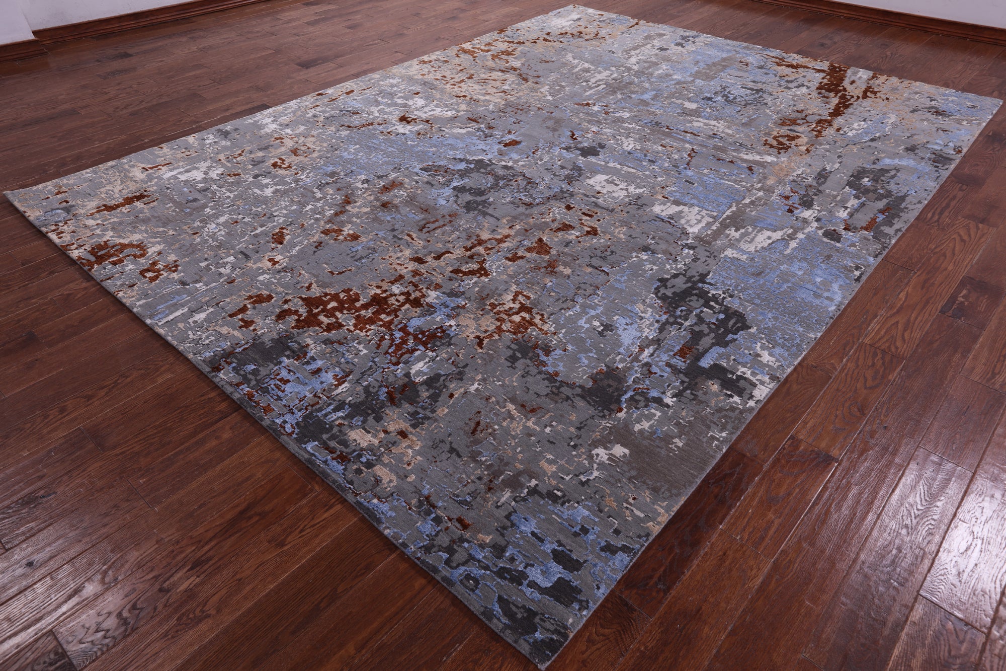 Abstract Contemporary Hand Knotted Wool & Silk Rug - 9' 0" X 12' 3" - Golden Nile
