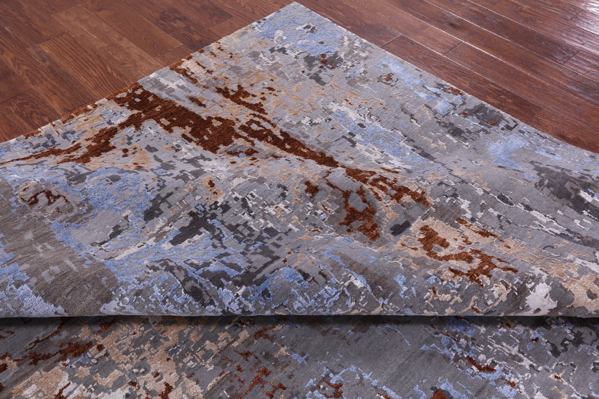 Abstract Contemporary Hand Knotted Wool & Silk Rug - 9' 0" X 12' 3" - Golden Nile
