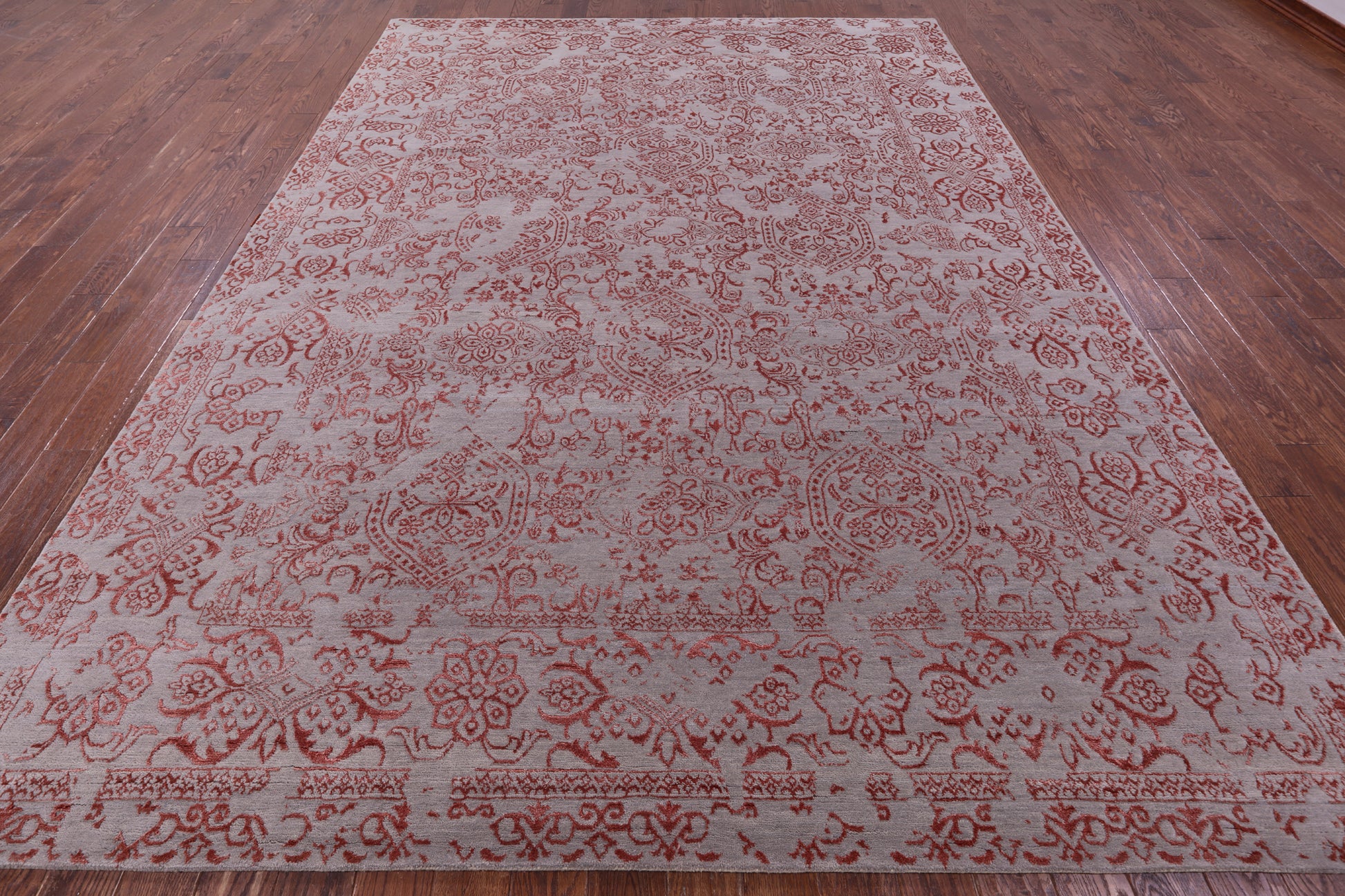 Grey Persian Hand Knotted Wool & Silk Rug - 9' 0" X 12' 3" - Golden Nile