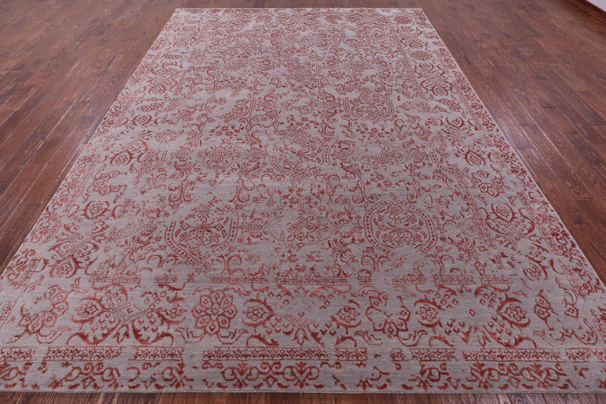 Grey Persian Hand Knotted Wool & Silk Rug - 9' 0" X 12' 3" - Golden Nile