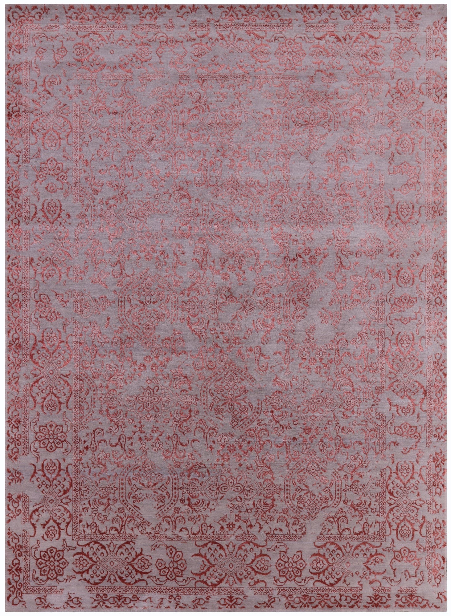 Grey Persian Hand Knotted Wool & Silk Rug - 9' 0" X 12' 3" - Golden Nile