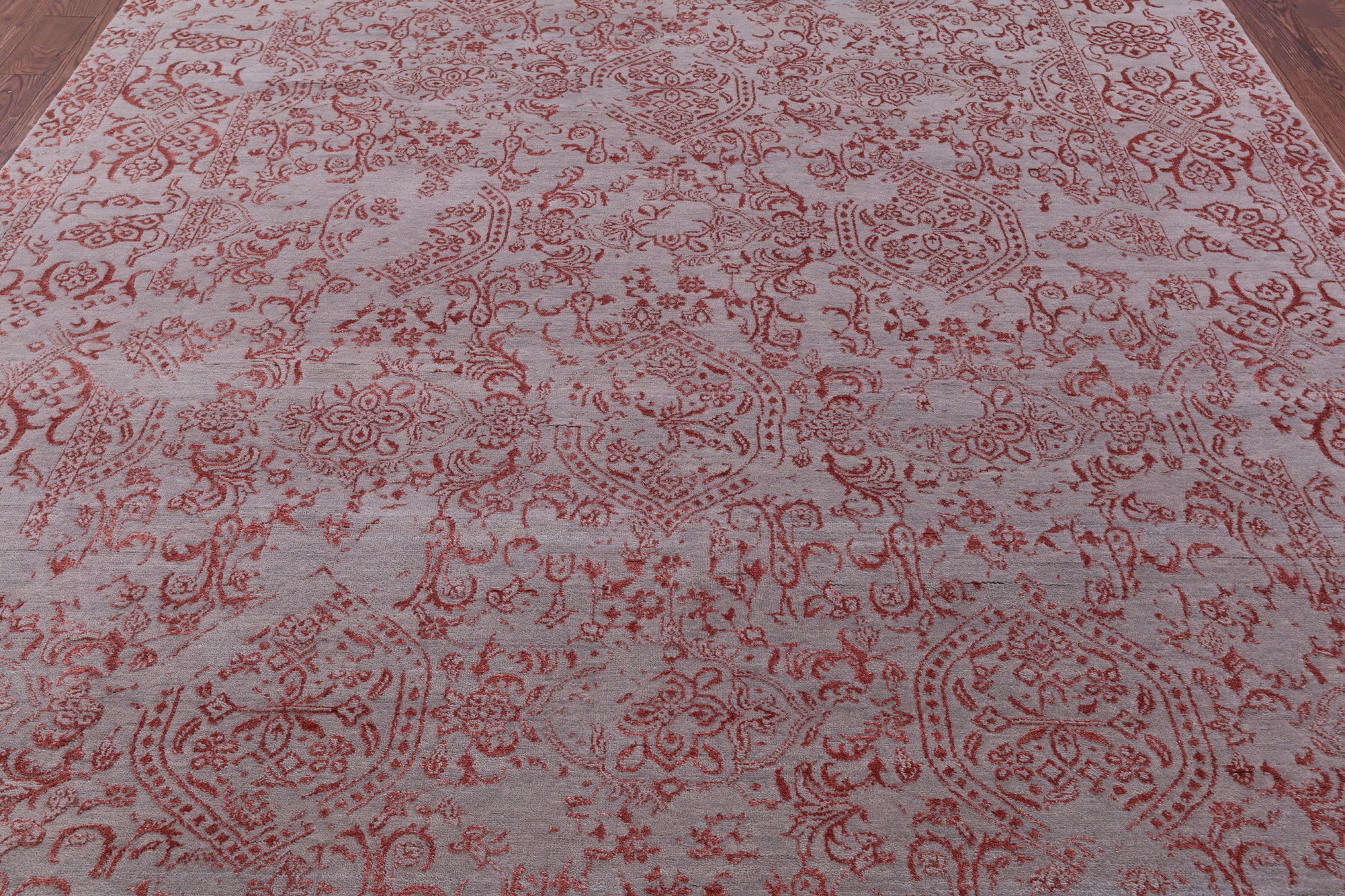 Grey Persian Hand Knotted Wool & Silk Rug - 9' 0" X 12' 3" - Golden Nile